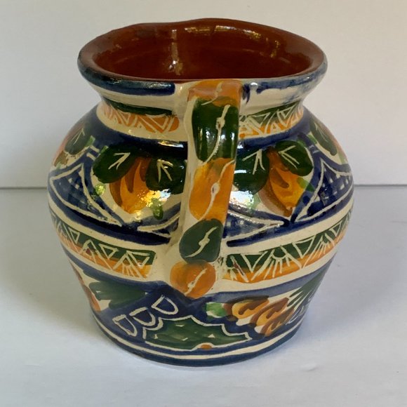 VTG Pitcher Portugal Handcrafted Blue Lemon Redware Pottery Hand Painted Thrown - Picture 4 of 6